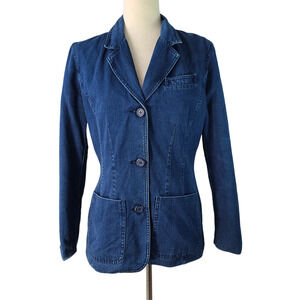 Liz Claiborne Lizwear Blue Denim Blazer Jacket 3 Pockets Lined Size 6
